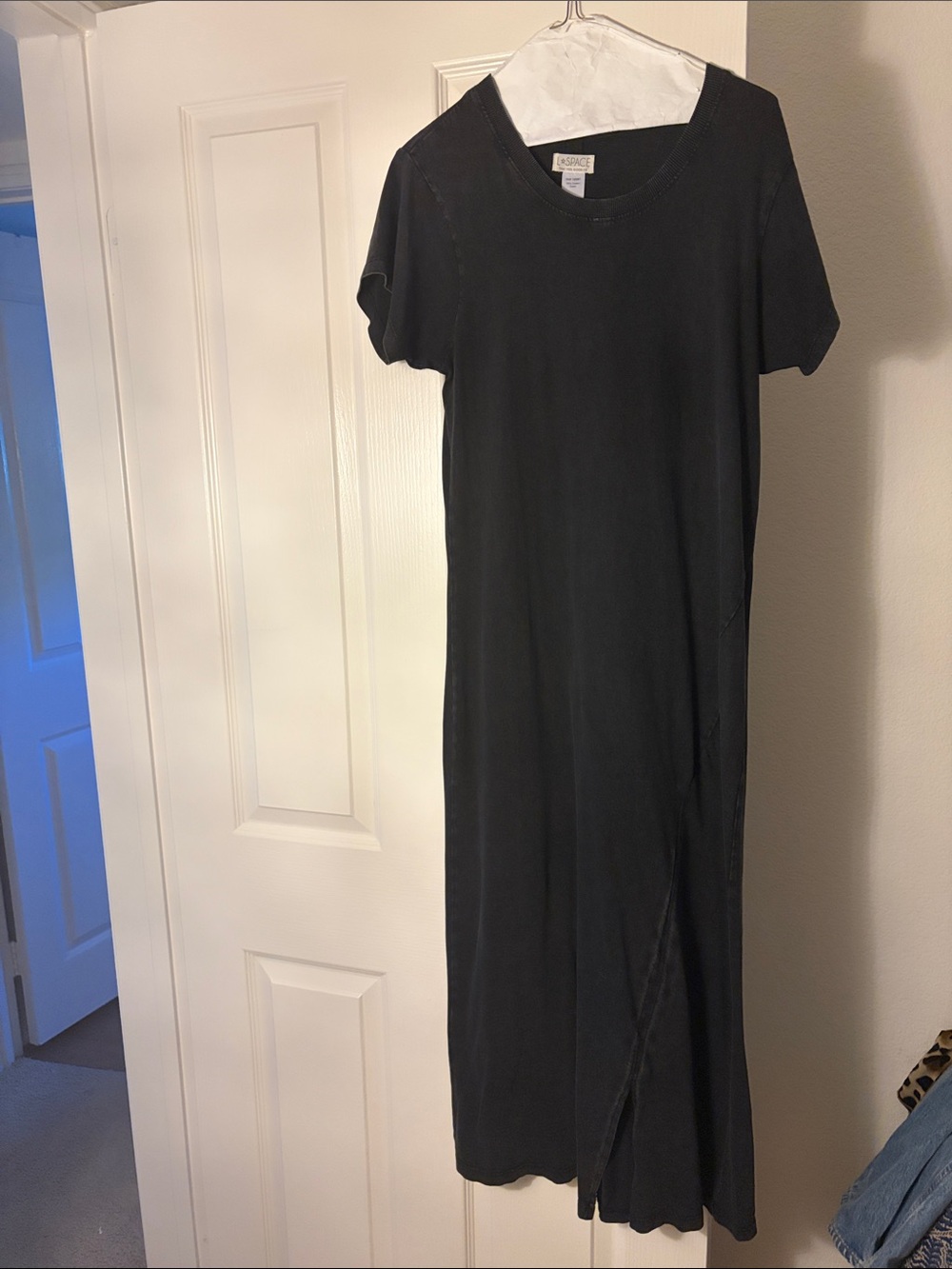l*space Black Short-Sleeve Maxi Dress with Side Slit